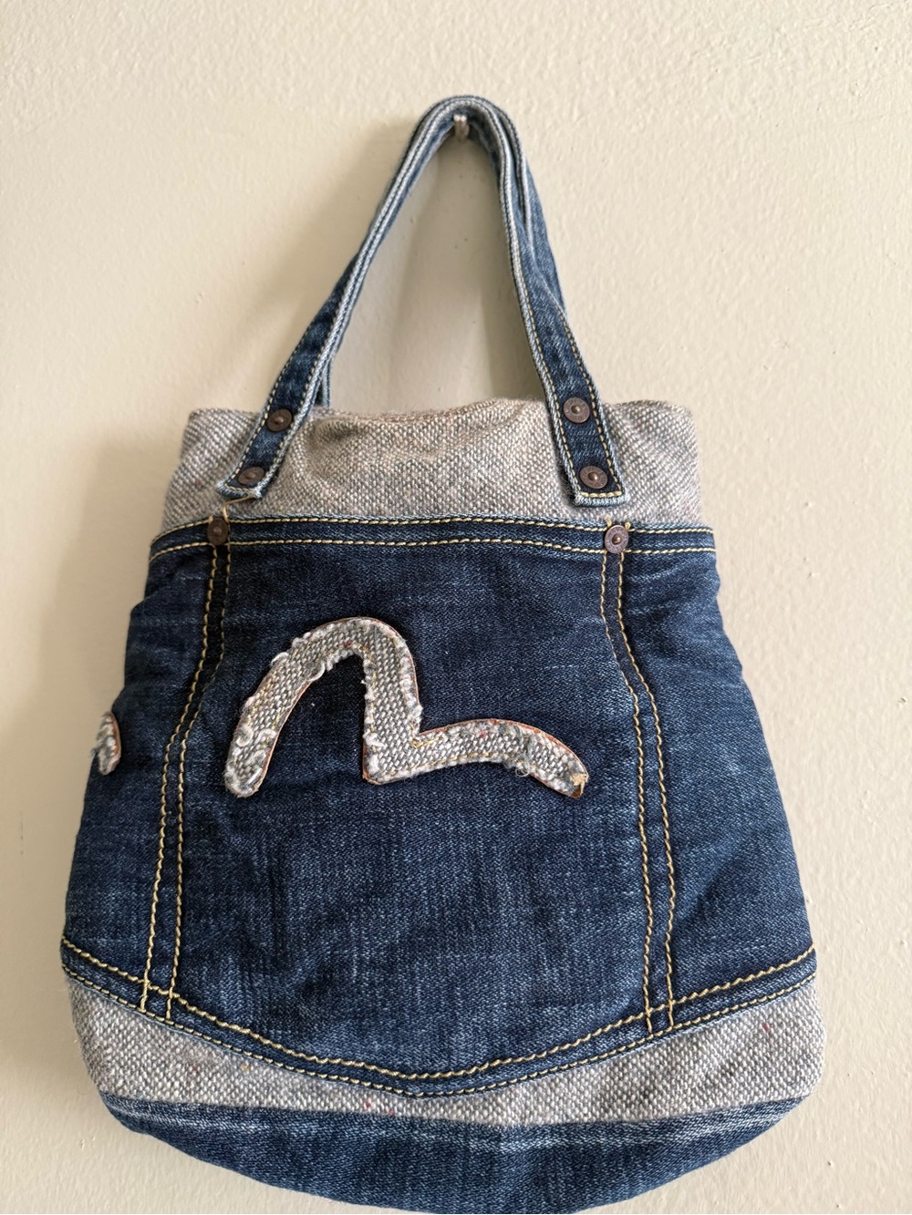 Evisu Denim Tote Bag with Embroidered Accent - Blue